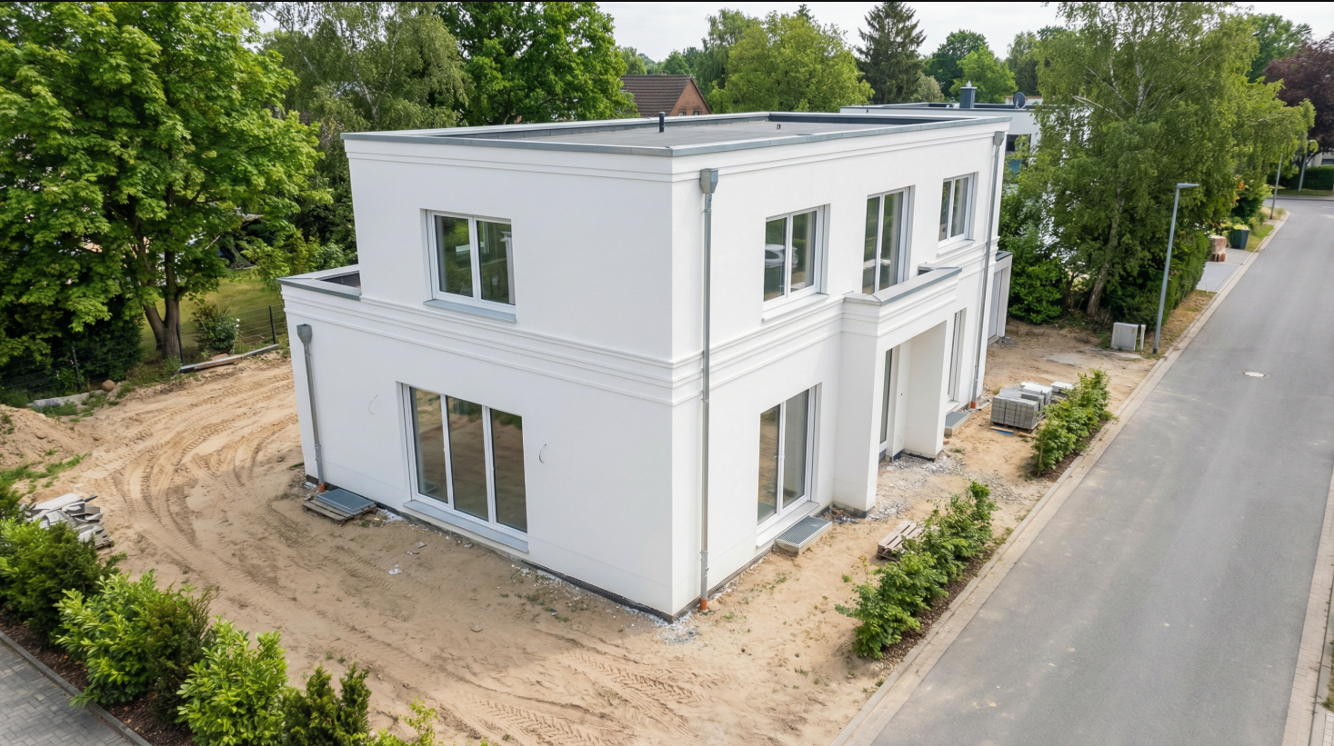 Fertiggestellte Fassade eines Wohngebäudes